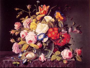 Severin Roesen : Still Life with Flowers